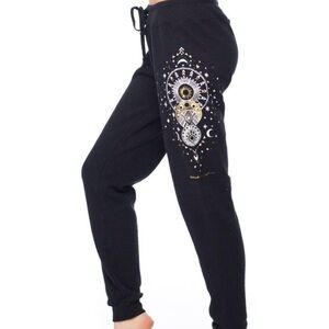 Spiritual Gangster Black Mystical Moon Sweatpants Joggers Gold White Celestial